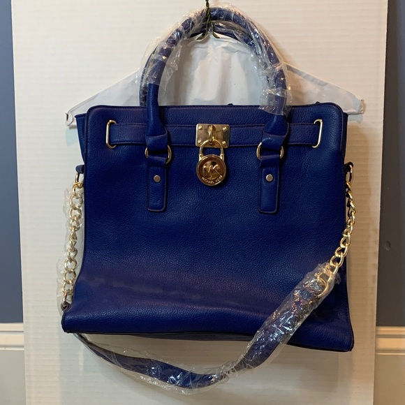Michael Kors Royal Blue Cobalt Hamilton Satchel with Gold Hardware - Picture 1 of 7